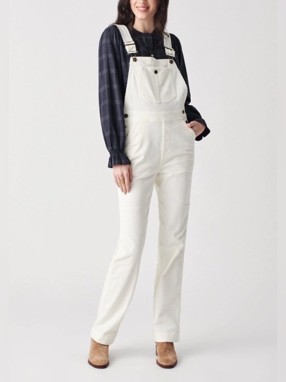 Faherty Walker Corduroy Overalls in Egret White